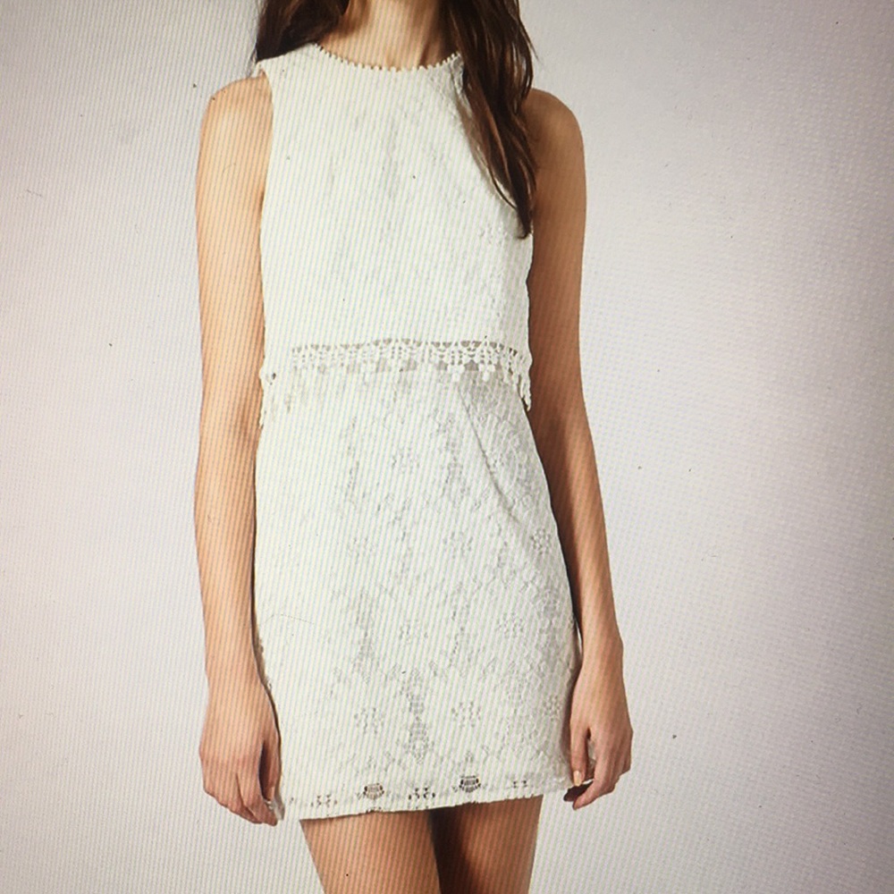 Topshop crop overlay wheel lace dress- white